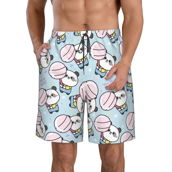 Logiee Cute Panda Bear Print Mens Swim Trunks Quick Dry Board Shorts,Breathable Hawaii Beach Shorts Swimwear Bathing Suits-XX-Large