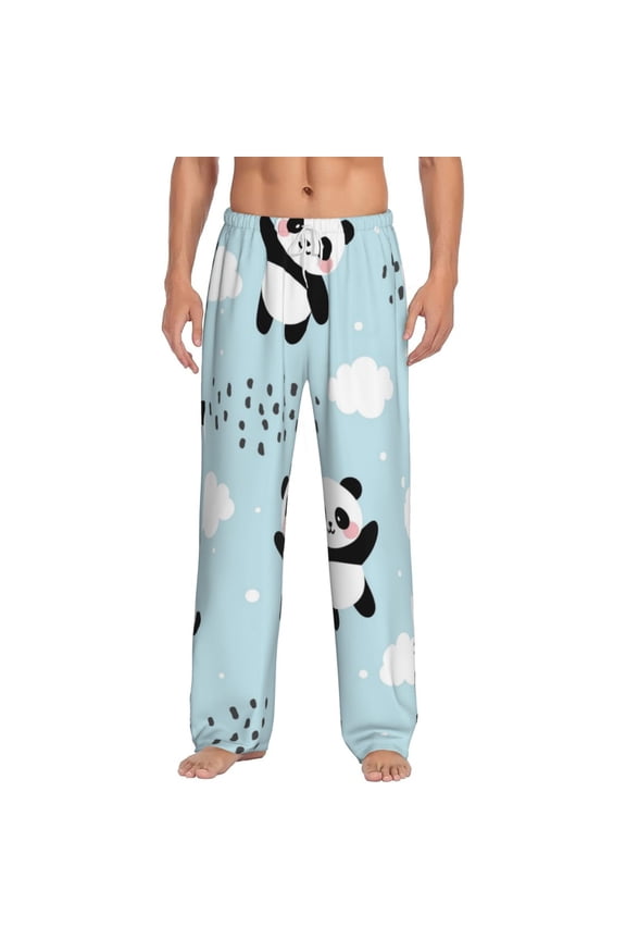 Cute Panda Bear Print Pajama Pants for Men,Men’s Pajama Bottoms,Mens PJ Pants with Pockets & Button Fly-Medium