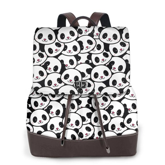 Logiee Cute Panda Face Print Backpack Purse for Women,Fashion Leather Backpack Purse,Women's Leather Backpack for Work College Travel
