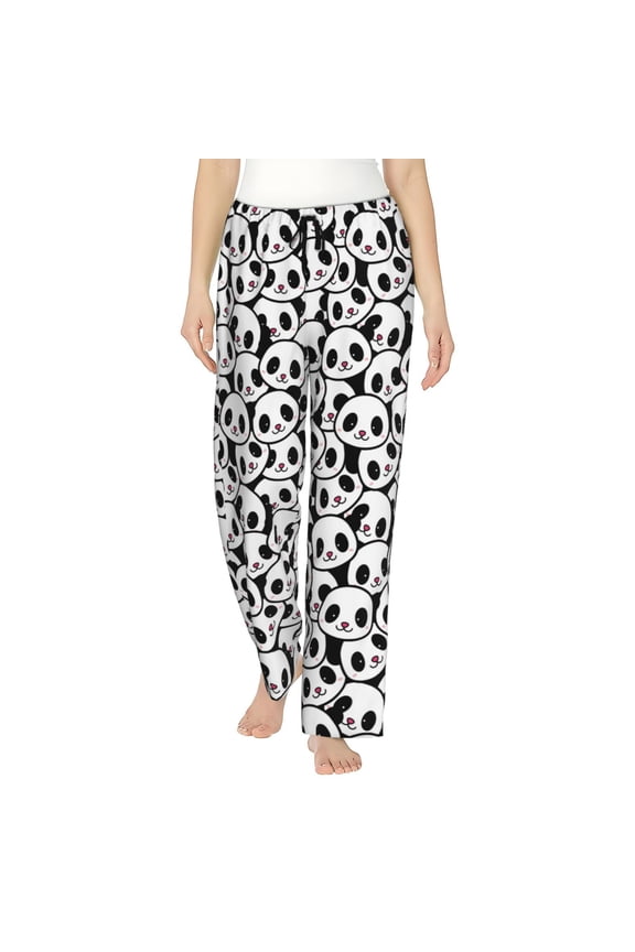 Cute Panda Face Print Women Pajama Pants,Comfy Pj Bottom with Pockets & Drawstring,Stretch Casual Sleepwear-XX-Large