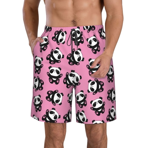 Logiee Cute Panda Print Mens Swim Trunks Quick Dry Board Shorts,Breathable Hawaii Beach Shorts Swimwear Bathing Suits-