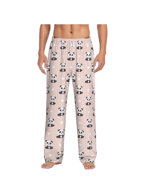 Cute Panda Print Pajama Pants for Men,Men’s Pajama Bottoms,Mens PJ Pants with Pockets & Button Fly-Medium