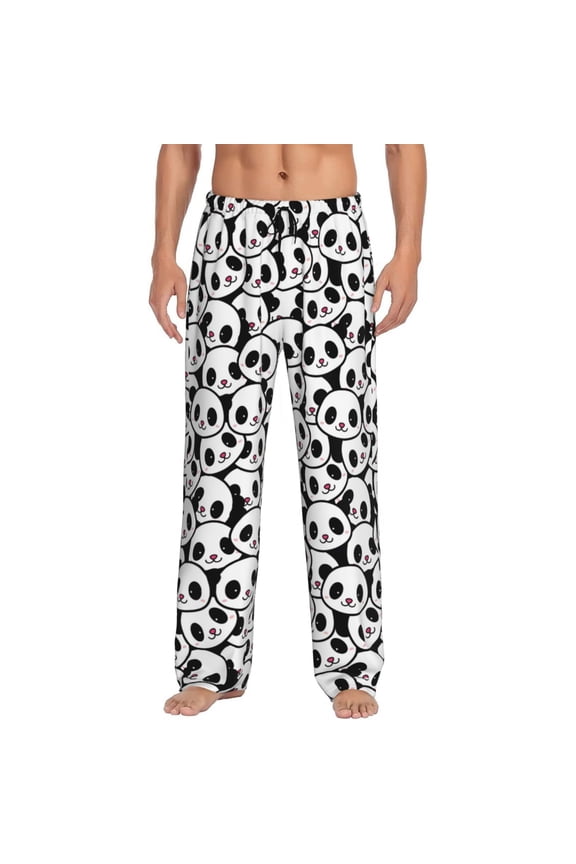 Cute Panda Print Pajama Pants for Men,Men’s Pajama Bottoms,Mens PJ Pants with Pockets & Button Fly-Medium