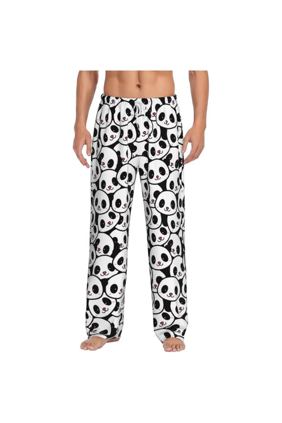 Cute Panda Print Pajama Pants for Men,Men’s Pajama Bottoms,Mens PJ Pants with Pockets & Button Fly-Medium