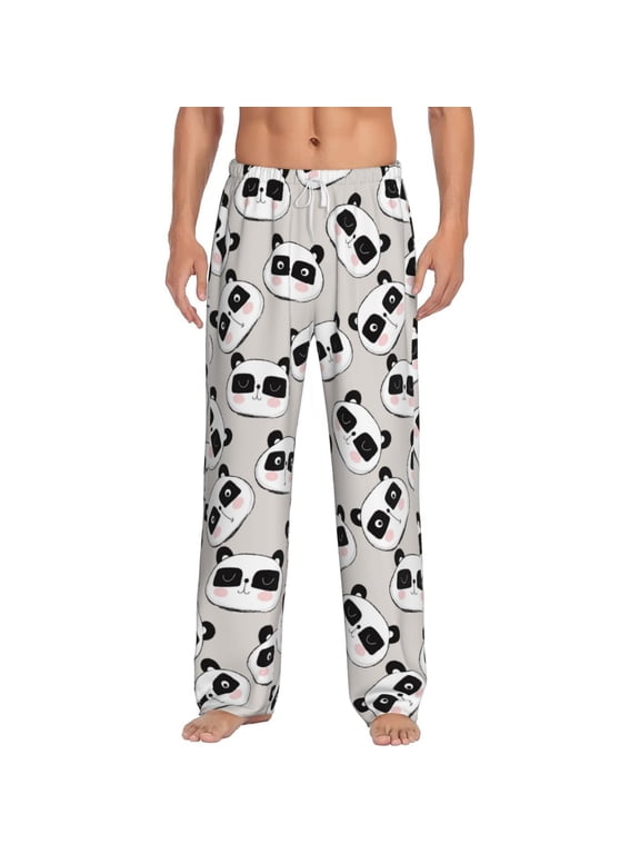Cute Panda Print Pajama Pants for Men,Men’s Pajama Bottoms,Mens PJ Pants with Pockets & Button Fly-X-Large