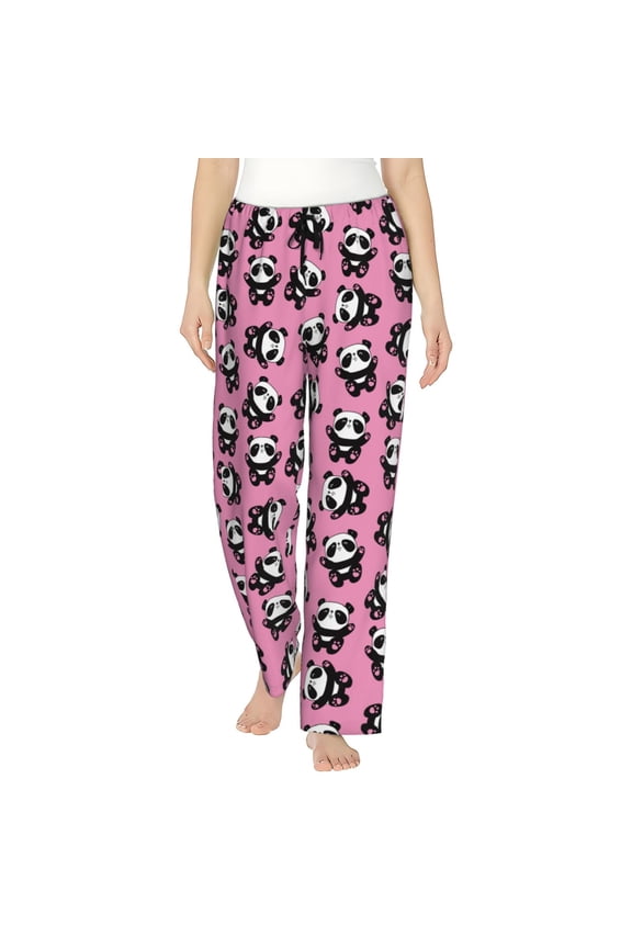 Cute Panda Print Women Pajama Pants,Comfy Pj Bottom with Pockets & Drawstring,Stretch Casual Sleepwear-XX-Large