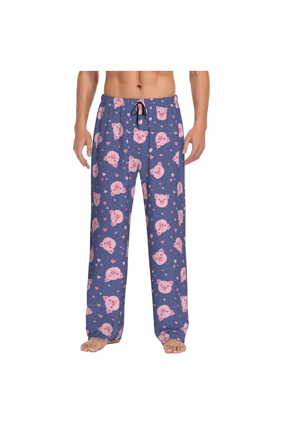 Cute Pig Print Pajama Pants for Men,Men’s Pajama Bottoms,Mens PJ Pants with Pockets & Button Fly-Large