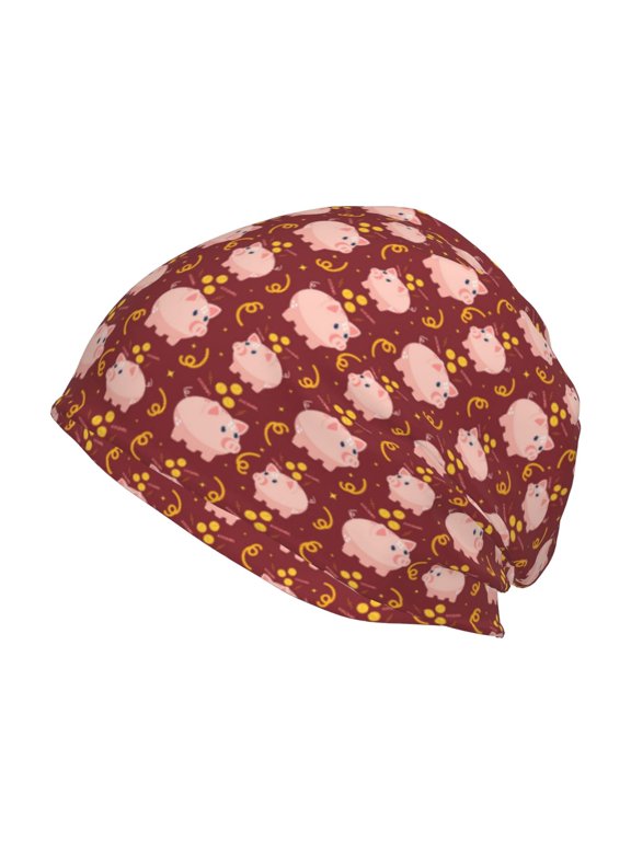 Cute Pig with Coins Print Unisex Knit Beanie for Men Women Winter Hat,Beanies Skull Caps