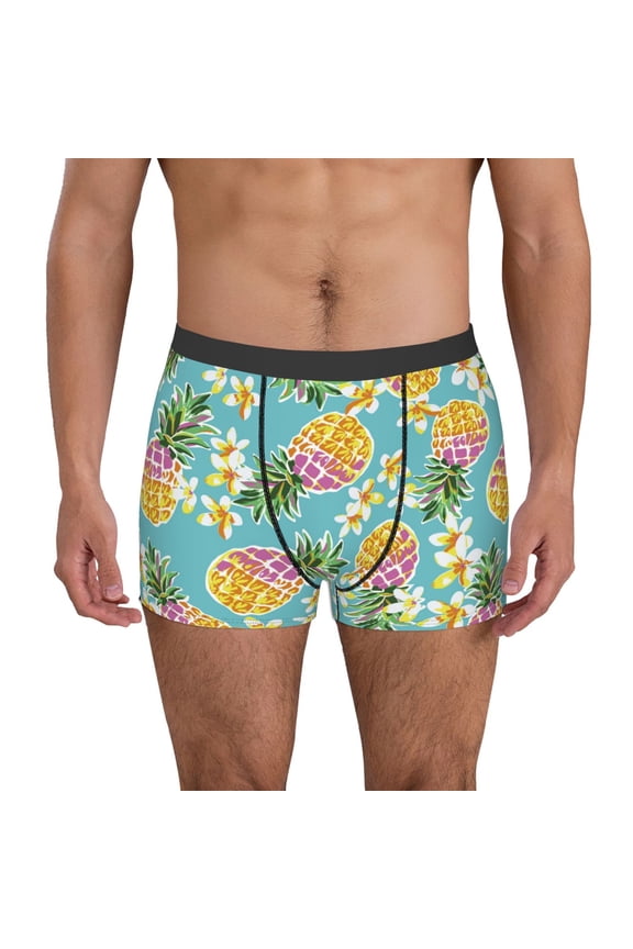 Cute Pineapples Print Mens Boxer Briefs,Boxer Briefs for Men,Breathable Stretch Underwear,Boys Boxer Briefs-Large