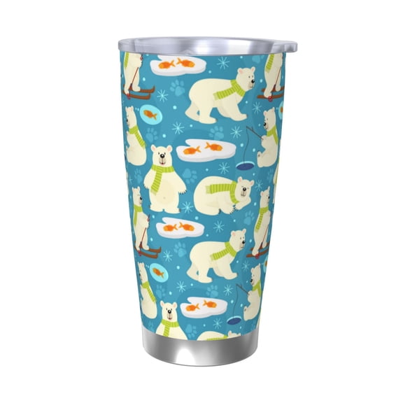 Logiee Cute Polar Bear Fishing Print 20OZ Car Cup with Lid, Stainless Steel Vacuum Insulated Double Wall Travel Tumbler, Durable Insulated Coffee Mug,Thermal Cup with Straw-Without Straw
