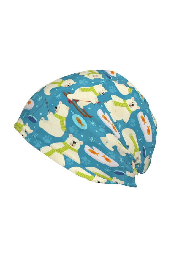 Cute Polar Bear Fishing Print Unisex Knit Beanie for Men Women Winter Hat,Beanies Skull Caps