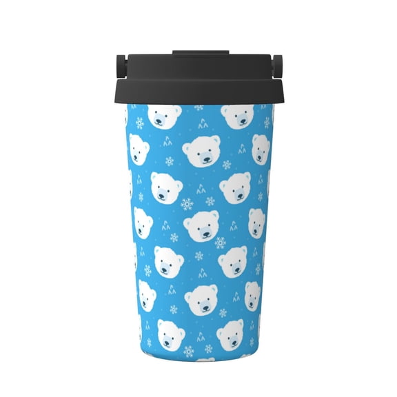 Logiee Cute Polar Bear Print Stainless Steel Coffee Tumbler, Travel Coffee Mug, Insulated Coffee Mug with Lid, Spill Proof Coffee Cup, Portable Thermal Mug
