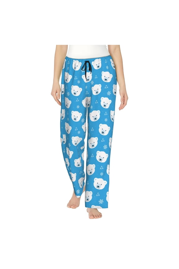 Cute Polar Bear Print Women Pajama Pants,Comfy Pj Bottom with Pockets & Drawstring,Stretch Casual Sleepwear-X-Large