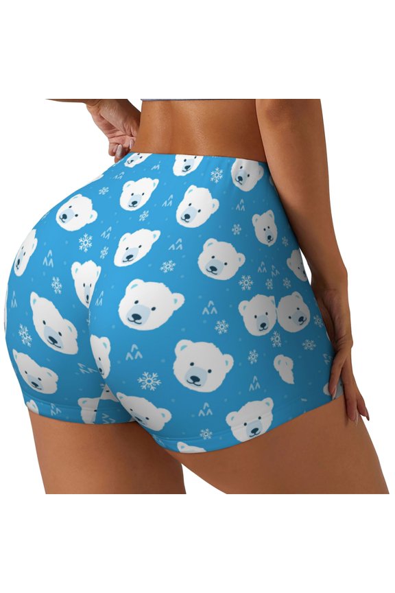 Cute Polar Bear Print Women's Biker Shorts,Workout Gym Shorts,Scrunch Shorts,Tummy Control Hidden Scrunch Running Yoga Shorts-Medium
