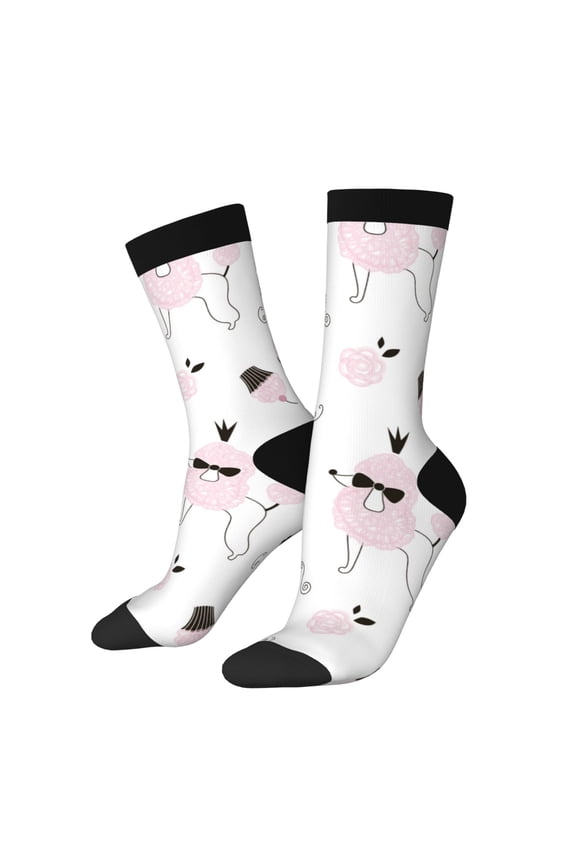 Cute Poodle Dog Print Adult Socks for Men & Women,Calf Socks, Ankle Socks,Boots Socks,Breathable Casual Sock,Unisex Crew Socks