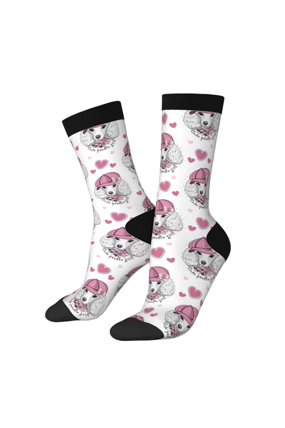 Cute Poodle Dog Print Adult Socks for Men & Women,Calf Socks, Ankle Socks,Boots Socks,Breathable Casual Sock,Unisex Crew Socks