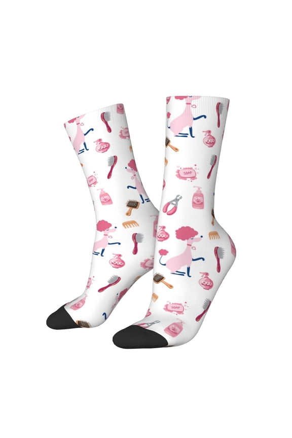 Cute Poodle Dog Print Adult Socks for Men & Women,Calf Socks, Ankle Socks,Boots Socks,Breathable Casual Sock,Unisex Crew Socks