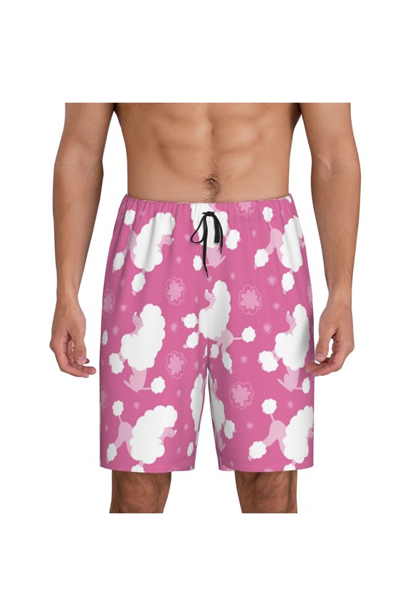 Cute Poodle Dog Print Men's Pajama Shorts with Drawstring & Pockets,Sleep Shorts for Men,Sleepwear Bottoms,Elastic Waistband Loungewear-Large