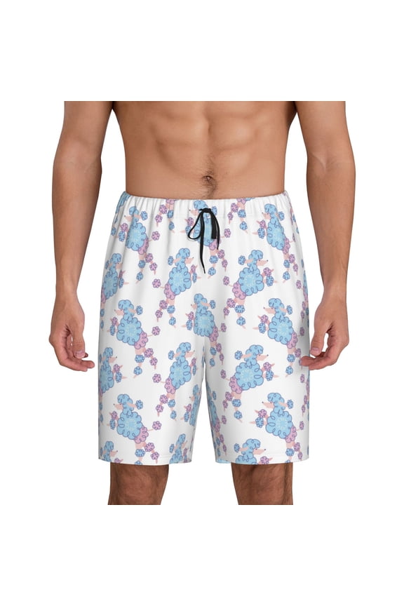 Cute Poodle Dog Print Men's Pajama Shorts with Drawstring & Pockets,Sleep Shorts for Men,Sleepwear Bottoms,Elastic Waistband Loungewear-Medium