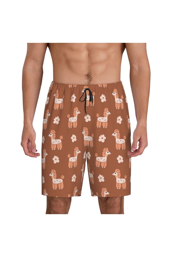 Cute Poodle Dog Print Men's Pajama Shorts with Drawstring & Pockets,Sleep Shorts for Men,Sleepwear Bottoms,Elastic Waistband Loungewear-Medium