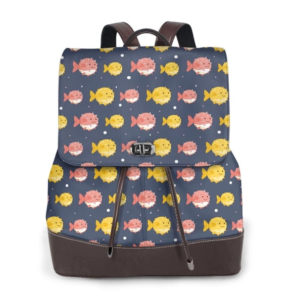 Logiee Cute Puffer Fish Print Backpack Purse for Women,Fashion Leather Backpack Purse,Women's Leather Backpack for Work College Travel