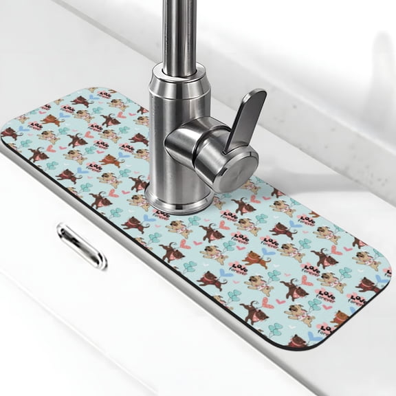 Logiee Cute Pug Dogs Print Kitchen Sink Splash Guard Faucet Mat for Splash Guard Behind Faucet Drip Catcher for Kitchen,Bathroom,Sink Mat,Dish Drying Mat,Bathroom-15" X 5.5"