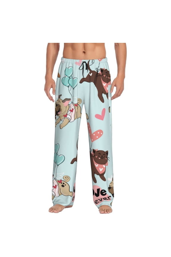 Cute Pug Dogs Print Pajama Pants for Men,Men’s Pajama Bottoms,Mens PJ Pants with Pockets & Button Fly-3X-Large