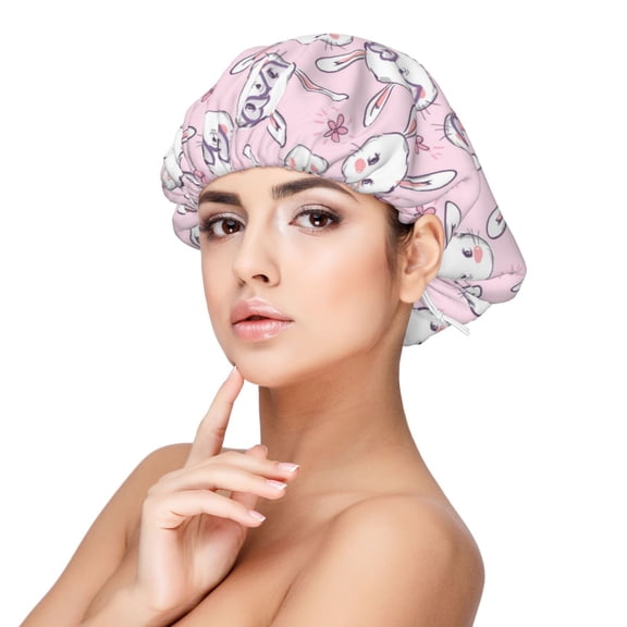 Logiee Cute Rabbit Flower Print Silk Bonnet Satin Bonnet for Sleeping Women and Men,Double Layer Hair Bonnet for Curly Braids Hair