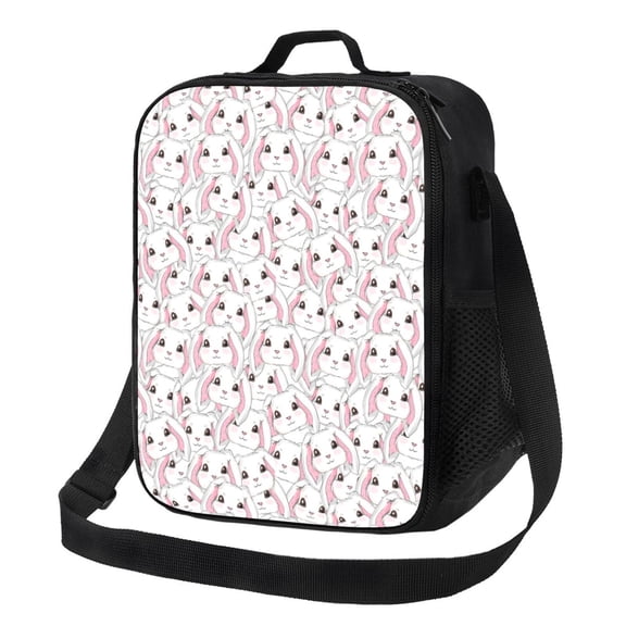 Logiee Cute Rabbit Print Insulated Lunch Bag for Women/Men, Reusable Lunch Box for Office Work School Picnic Beach,Leakproof Freezable Cooler Bag with Shoulder Strap