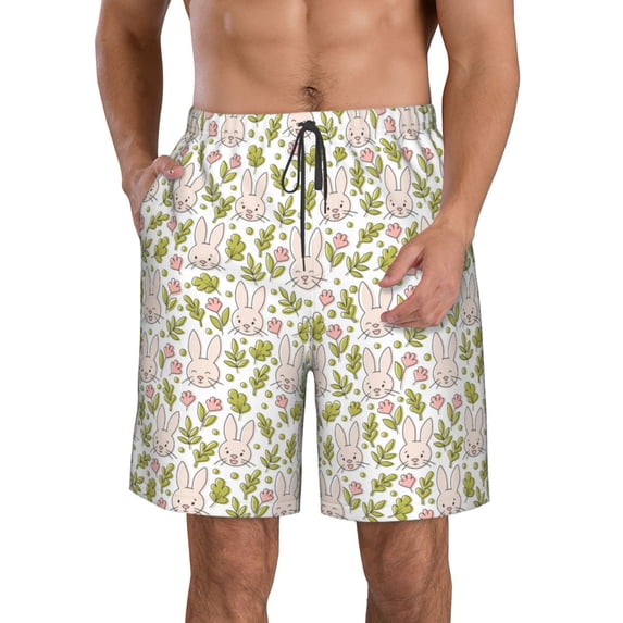 Logiee Cute Rabbit Print Mens Swim Trunks Quick Dry Board Shorts,Breathable Hawaii Beach Shorts Swimwear Bathing Suits-Medium