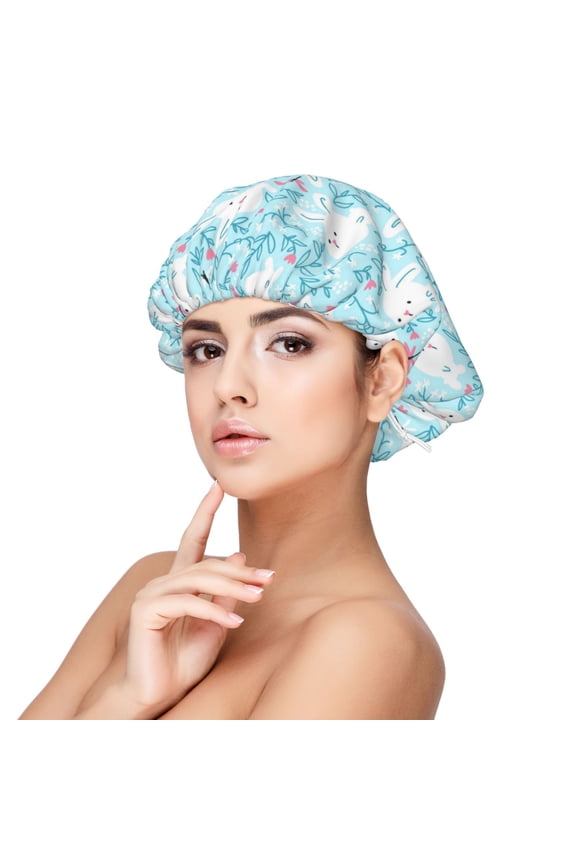 Cute Rabbit Print Silk Bonnet Satin Bonnet for Sleeping Women and Men,Double Layer Hair Bonnet for Curly Braids Hair