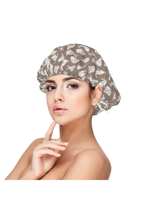 Cute Rabbit Print Silk Bonnet Satin Bonnet for Sleeping Women and Men,Double Layer Hair Bonnet for Curly Braids Hair