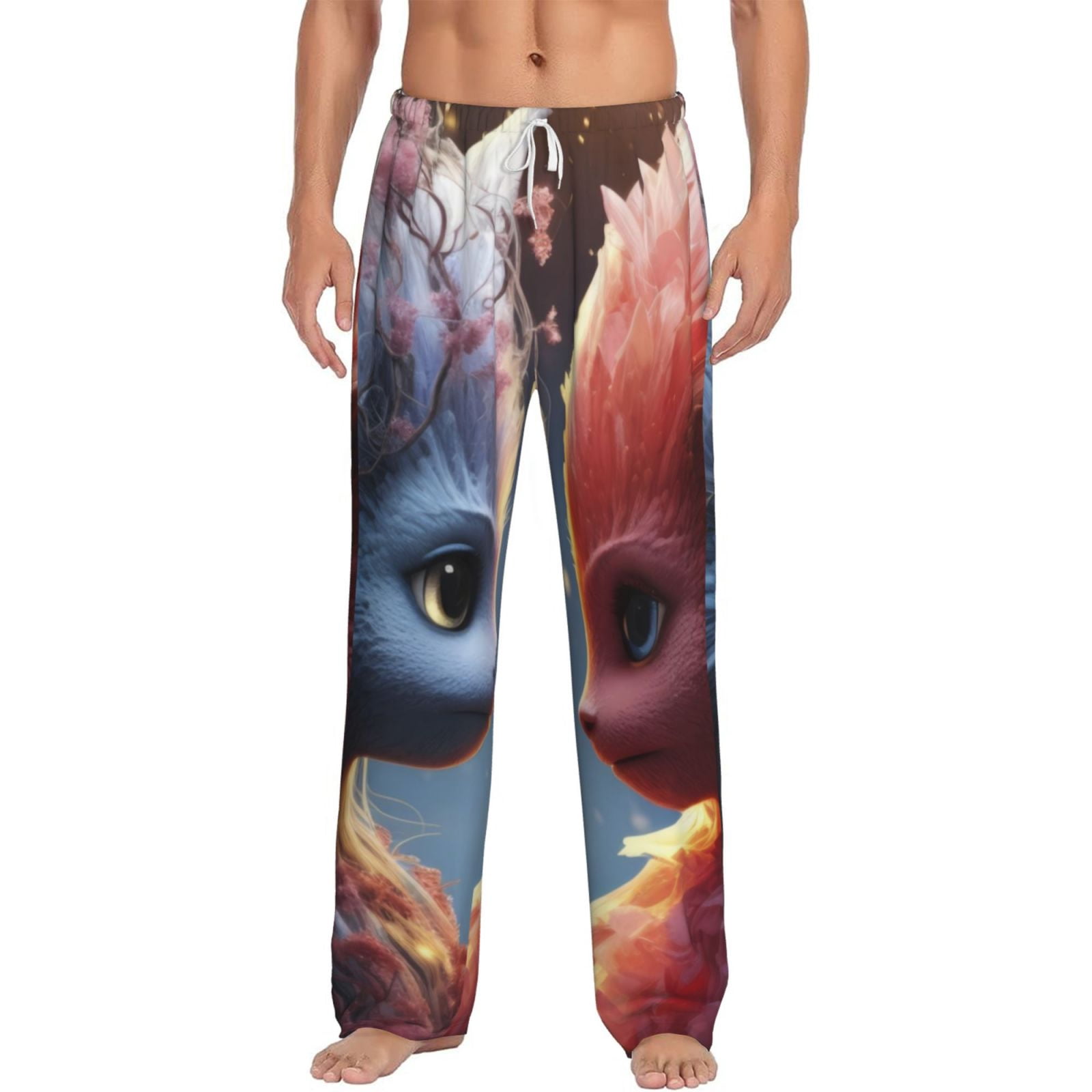 Logiee Cute Red And White Elf Print Pajama Pants for Men,Men’s Pajama Bottoms,Mens PJ Pants with Pockets & Button Fly-Medium