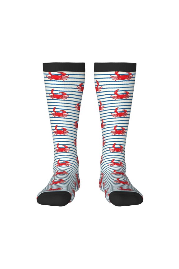 Cute Red Crabs With Nautical Print Gift Stocking Stuffers,Adult Stockings,Novelty Socks,Funny Socks Birthday Running Walking Sleeping