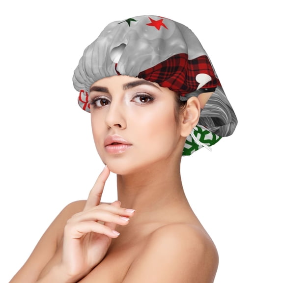 Logiee Cute Santa Print Silk Bonnet Satin Bonnet for Sleeping Women and Men,Double Layer Hair Bonnet for Curly Braids Hair
