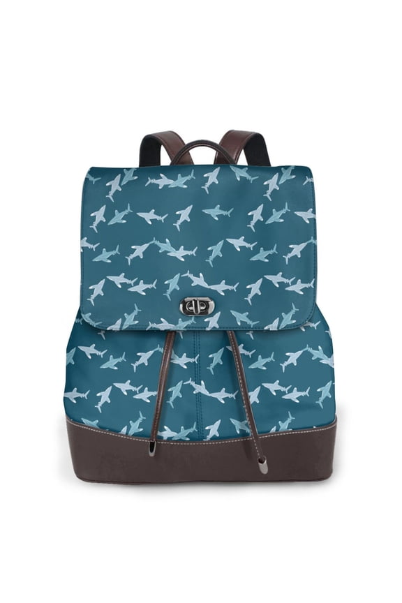 Logiee Cute Shark Print Backpack Purse for Women,Fashion Leather Backpack Purse,Women's Leather Backpack for Work College Travel