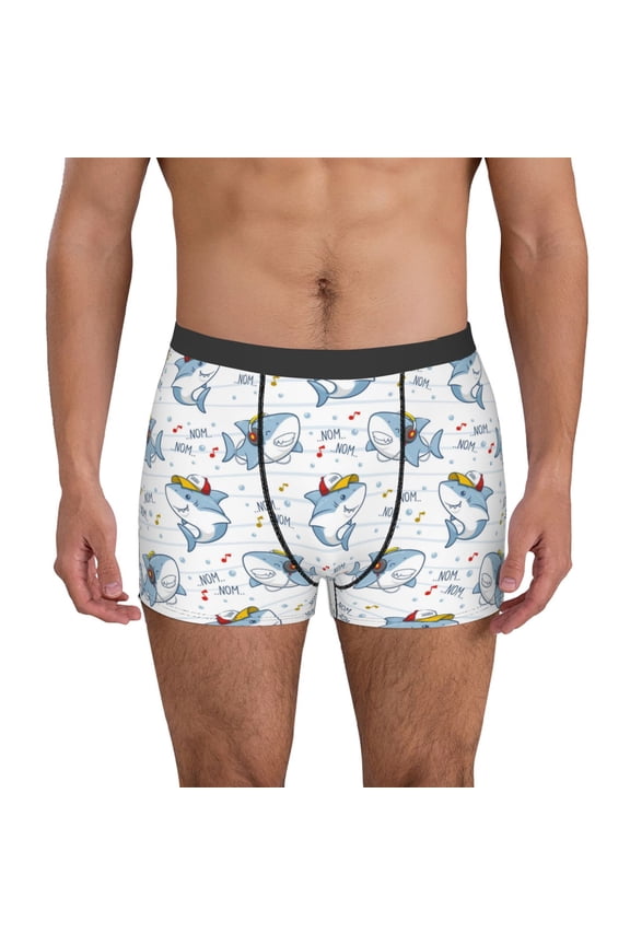 Cute Shark Print Mens Boxer Briefs,Boxer Briefs for Men,Breathable Stretch Underwear,Boys Boxer Briefs-Medium