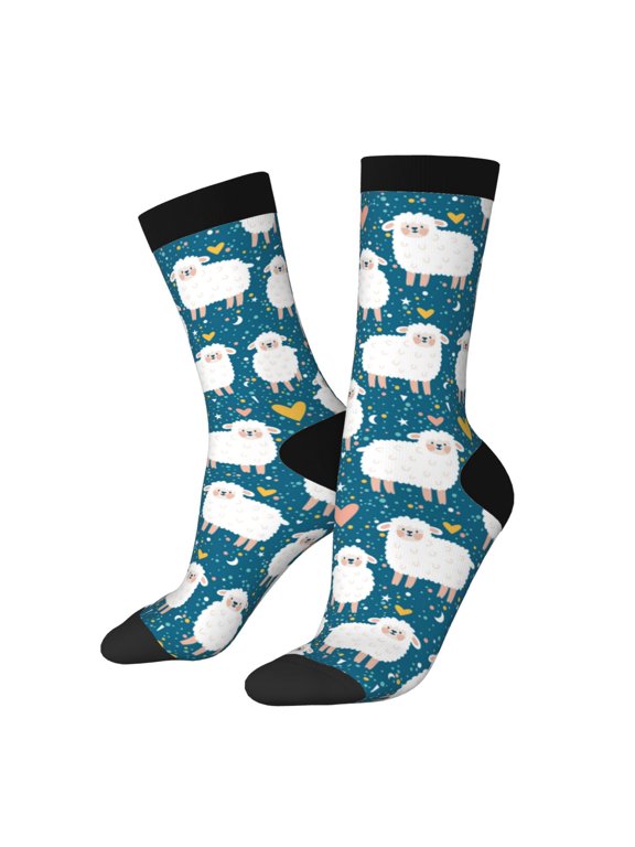 Cute Sheep And Hearts Print Adult Socks for Men & Women,Calf Socks, Ankle Socks,Boots Socks,Breathable Casual Sock,Unisex Crew Socks