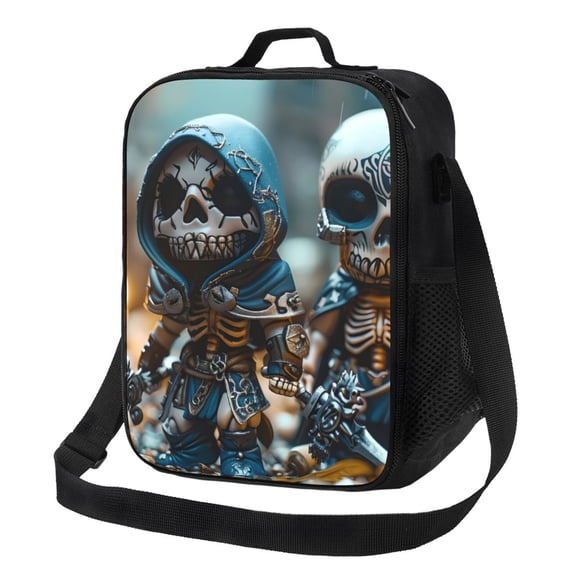 Logiee Cute Skeletons Figurines Print Insulated Lunch Bag for Women/Men, Reusable Lunch Box for Office Work School Picnic Beach,Leakproof Freezable Cooler Bag with Shoulder Strap