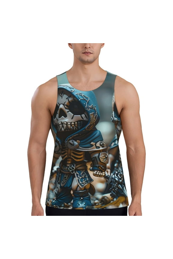 Cute Skeletons Figurines Print Men's Workout Tank Top,Quick Dry Workout Tank Top,Gym Muscle Tee,Fitness Bodybuilding Sleeveless T Shirt-Medium