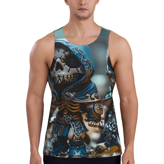 Logiee Cute Skeletons Figurines Print Men's Workout Tank Top,Quick Dry Workout Tank Top,Gym Muscle Tee,Fitness Bodybuilding Sleeveless T Shirt-Medium