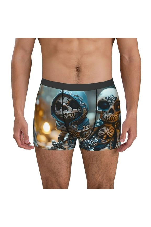 Cute Skeletons Figurines Print Mens Boxer Briefs,Boxer Briefs for Men,Breathable Stretch Underwear,Boys Boxer Briefs-Medium