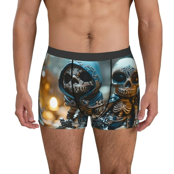 Logiee Cute Skeletons Figurines Print Mens Boxer Briefs,Boxer Briefs for Men,Breathable Stretch Underwear,Boys Boxer Briefs-Small