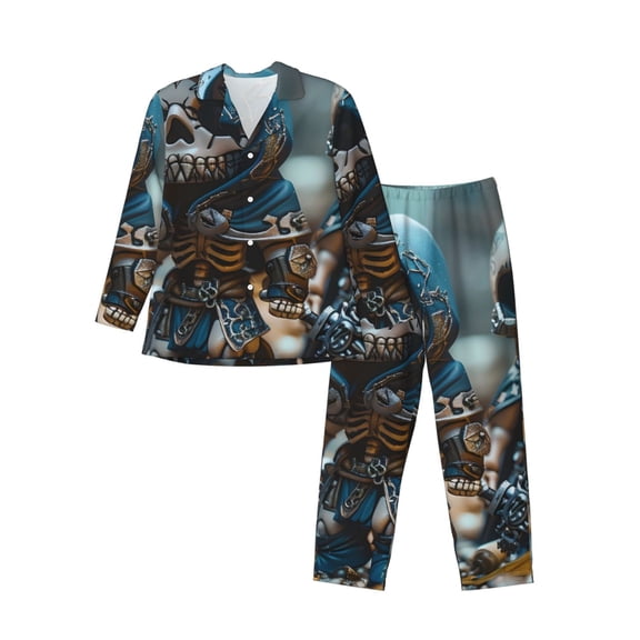 Logiee Cute Skeletons Figurines Print Mens Long Sleeve Pajama Set,Notched Collar Pajamas for Men, Men's Sleepwear,Mens Sleepwear with Pockets & Button Down-Large