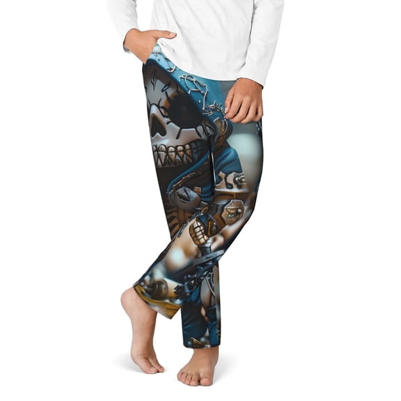 Logiee Cute Skeletons Figurines Print Teenagers' Pajama Pants ,Boys Bottoms,Long Sleep Pants,PJ Lounge Pants with Drawstring Pockets-XS(5-6)