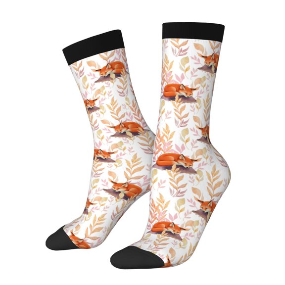 Logiee Cute Sleepy Fox Print Adult Socks for Men & Women,Calf Socks, Ankle Socks,Boots Socks,Breathable Casual Sock,Unisex Crew Socks
