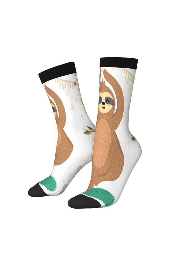 Cute Sloth In Yoga Pose Tree Print Adult Socks for Men & Women,Calf Socks, Ankle Socks,Boots Socks,Breathable Casual Sock,Unisex Crew Socks