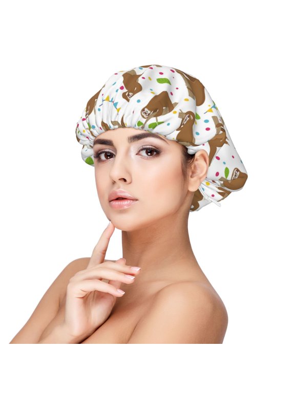 Cute Sloth Print Silk Bonnet Satin Bonnet for Sleeping Women and Men,Double Layer Hair Bonnet for Curly Braids Hair