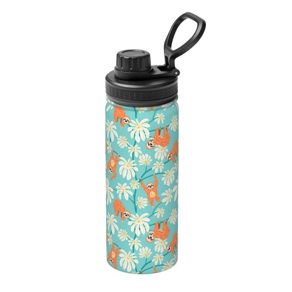 Logiee Cute Sloth on Floral Tree Print Water Bottle,18oz Sports Insulated Kettle for Cycling Gym Basketball Outdoor, Suitable as a Present