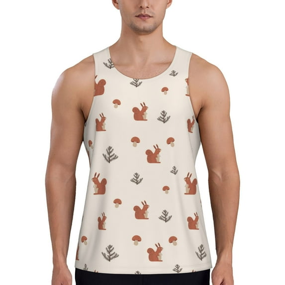 Logiee Cute Squirrel Print Men's Workout Tank Top,Quick Dry Workout Tank Top,Gym Muscle Tee,Fitness Bodybuilding Sleeveless T Shirt-Large